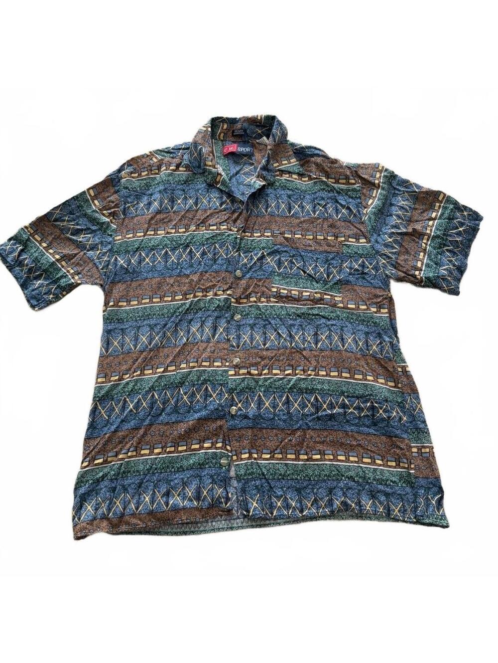 C.M. Sport Vintage Rayon Button Up Shirt Men’s Medium Abstract 90s Korea